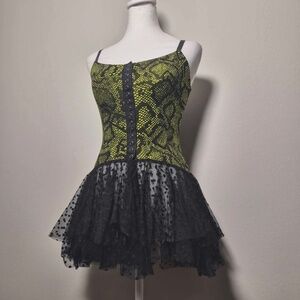 Betsey Johnson NWT Snake Print Snap Button Lace Peplum Emo Punk Cotton Tank